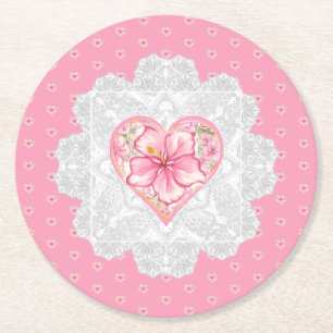 Dessous-de-verre Rond En Papier Hibiscus & dentelle PINK