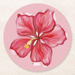 Dessous-de-verre Rond En Papier Hibiscus & dentelle RED
