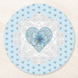 Dessous-de-verre Rond En Papier Hibiscus & dentelle TURQUOISE