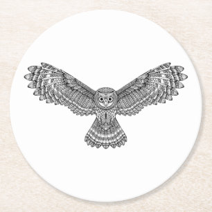 Dessous-de-verre Rond En Papier Hibou Zendoodle de vol