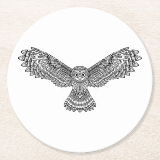Dessous-de-verre Rond En Papier Hibou Zendoodle de vol