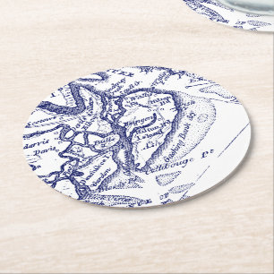 Dessous-de-verre Rond En Papier Hilton Head Island SC Carte Vintage Marine Blue