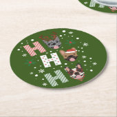 Dessous-de-verre Rond En Papier Ho Ho Ho French Bulldog Joyeux Noël (Incliné)