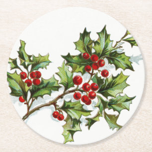 Dessous-de-verre Rond En Papier Holly Berries 001