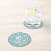Dessous-de-verre Rond En Papier Holly Jolly Christmas Chalk Art Holiday Party Blue (En situation)