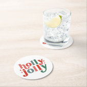 Dessous-de-verre Rond En Papier Holly Jolly - Typographie des Fêtes Rétro (En situation)
