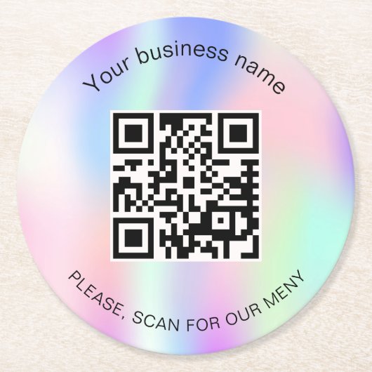 Dessous-de-verre Rond En Papier Hologramme bar restaurant menu qr code (Devant)