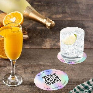 Dessous-de-verre Rond En Papier Hologramme bar restaurant menu qr code