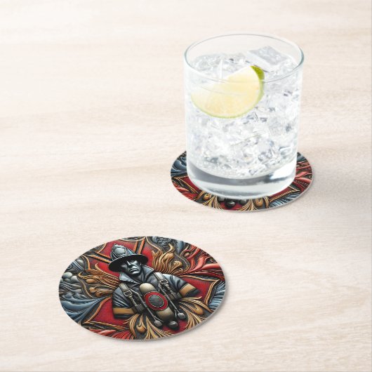 Dessous-de-verre Rond En Papier Hommage audacieux aux pompiers courageux (En situation)