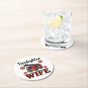 Dessous-de-verre Rond En Papier Hommage héroïque à la femme pompier aux couleurs v