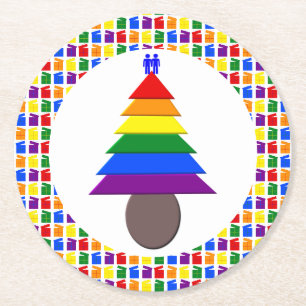 Dessous-de-verre Rond En Papier Hommes gais Arbre de Noël arc-en-ciel et présente