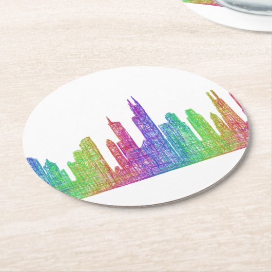 Dessous-de-verre Rond En Papier Horizon de Chicago (Incliné)
