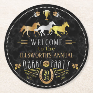 Dessous-de-verre Rond En Papier Horse Racing Derby Day Party Art Déco Black Gold