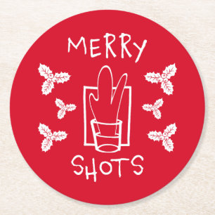 Dessous-de-verre Rond En Papier Houx de Noël et verre scintillant