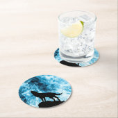 Dessous-de-verre Rond En Papier Howling Wolf Hiver neige bleue fumée Abstraite (En situation)