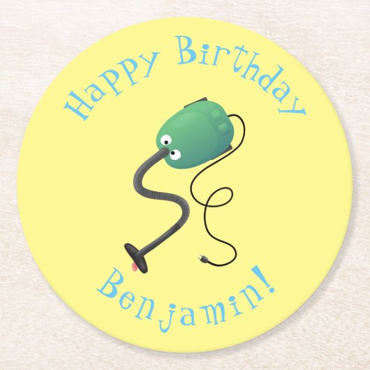 Dessous-de-verre Rond En Papier Humour de dessin animé de l'aspirateur mignon (Devant)