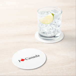 Dessous-de-verre Rond En Papier I Love Canada typographie avec la fête de la feuil