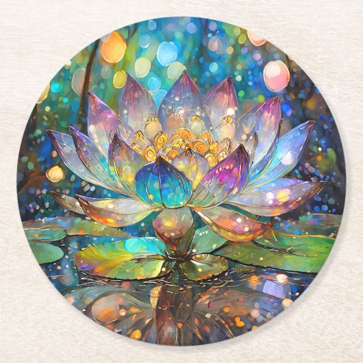Dessous-de-verre Rond En Papier Illuminated Blooming Lotus Flower (Devant)