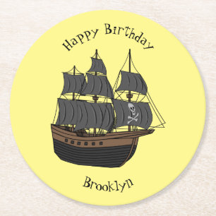 Dessous-de-verre Rond En Papier Illustration de bateau pirate