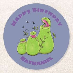 Dessous-de-verre Rond En Papier Illustration de caricature plante de lanceur drôle