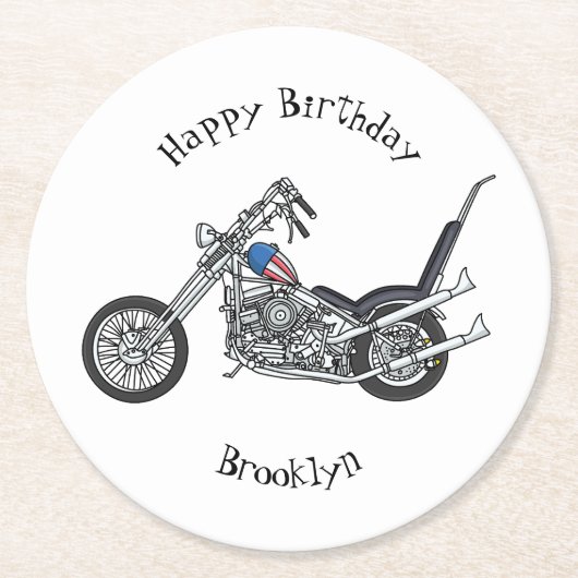 Dessous-de-verre Rond En Papier Illustration de Chopper Motorcycle 1950 (Devant)