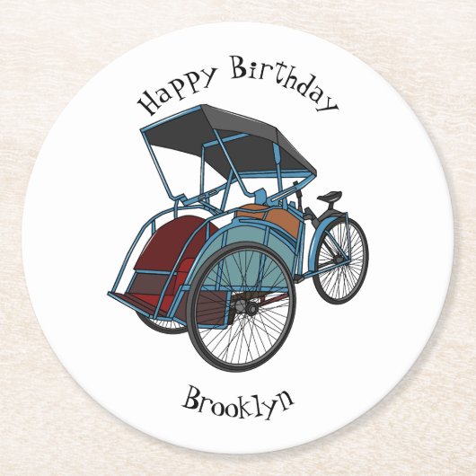 Dessous-de-verre Rond En Papier Illustration de cyclo-pousse (Devant)
