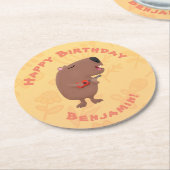 Dessous-de-verre Rond En Papier Illustration de dessin animé de capybara ukulele (Incliné)