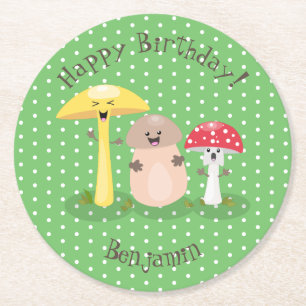 Dessous-de-verre Rond En Papier Illustration de dessin animé de champignons amusan