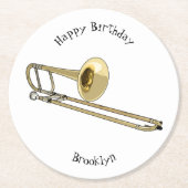 Dessous-de-verre Rond En Papier Illustration de dessin animé de Trombone (Devant)