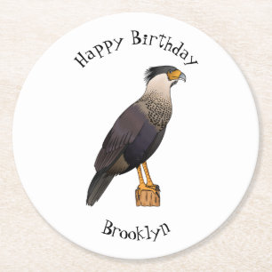 Dessous-de-verre Rond En Papier Illustration de dessin animé d'oiseau caracara hup