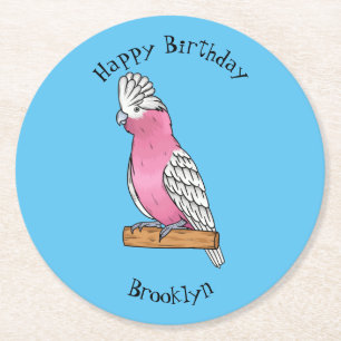 Dessous-de-verre Rond En Papier illustration de dessin animé d'oiseau Galah