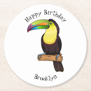 Dessous-de-verre Rond En Papier Illustration de dessin animé d'oiseau toucan à bec