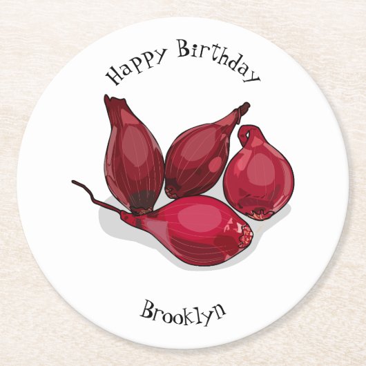 Dessous-de-verre Rond En Papier Illustration de dessin animé Shallot (Devant)