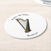 Dessous-de-verre Rond En Papier Illustration de dessin animé sur la harpe (Incliné)