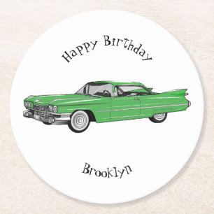 Dessous-de-verre Rond En Papier Illustration de dessin de voiture classique 1959