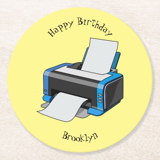 Dessous-de-verre Rond En Papier Illustration de dessin d'imprimante (Devant)