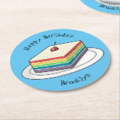 Dessous-de-verre Rond En Papier Illustration de gâteau arc-en-ciel (Incliné)