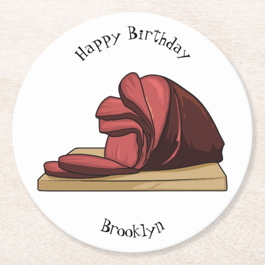 Dessous-de-verre Rond En Papier Illustration de jambon (Devant)