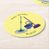 Dessous-de-verre Rond En Papier Illustration de la bande dessinée Broom & mop (Incliné)