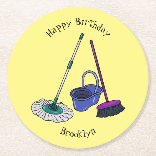 Dessous-de-verre Rond En Papier Illustration de la bande dessinée Broom & mop (Devant)