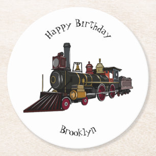Dessous-de-verre Rond En Papier Illustration de la locomotive à vapeur