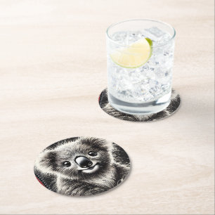 Dessous-de-verre Rond En Papier Illustration de l'ours Cute Koala sur surface text