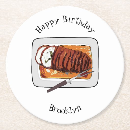 Dessous-de-verre Rond En Papier Illustration de poitrine de dinde rôtie (Devant)