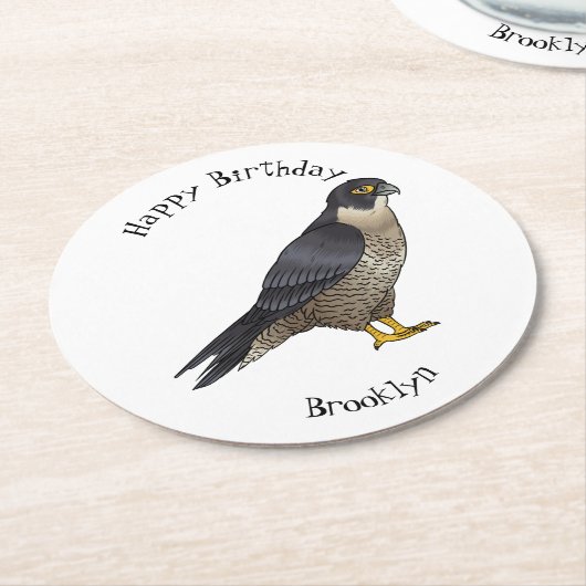 Dessous-de-verre Rond En Papier Illustration d'oiseau de faucon pèlerin (Incliné)
