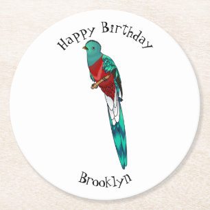 Dessous-de-verre Rond En Papier Illustration d'oiseau de quetzal resplendissant