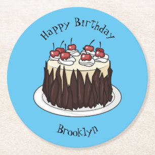 Dessous-de-verre Rond En Papier Illustration du gâteau de la Forêt-Noire