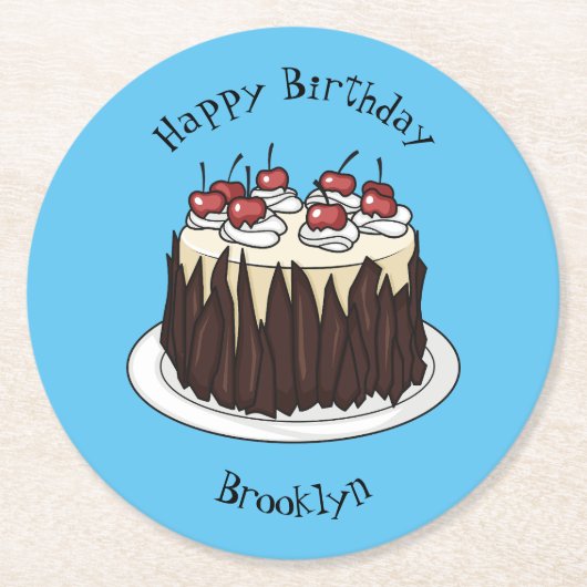 Dessous-de-verre Rond En Papier Illustration du gâteau de la Forêt-Noire (Devant)