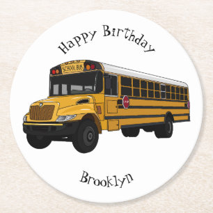 Dessous-de-verre Rond En Papier Illustration d'un autobus scolaire