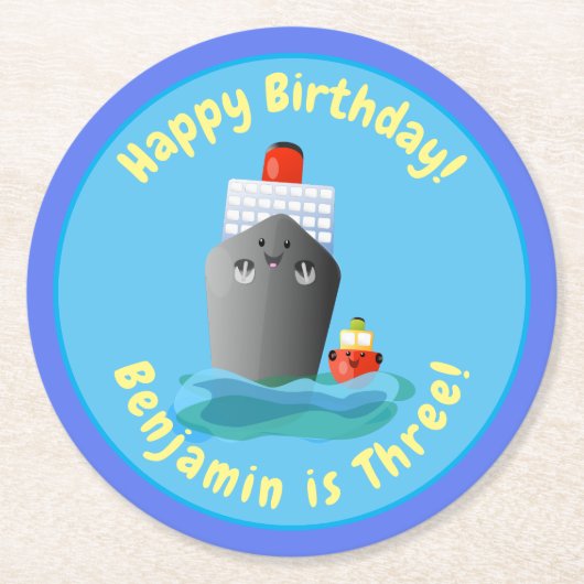 Dessous-de-verre Rond En Papier Illustration d'un bateau remorqueur de croisière m (Devant)