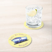 Dessous-de-verre Rond En Papier Illustration d'un bus moderne bleu mignon (En situation)